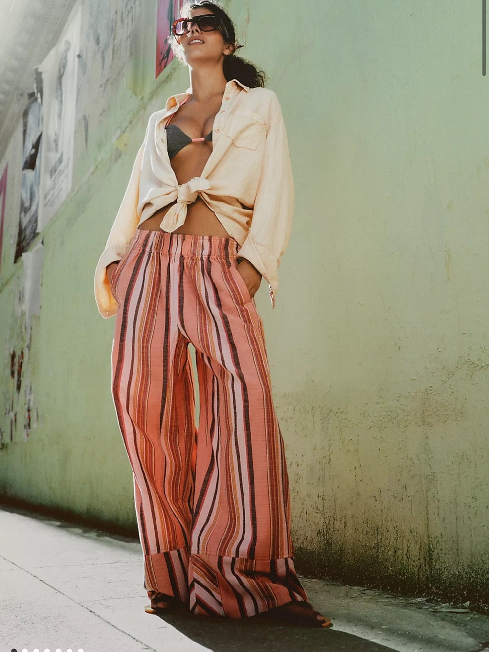 FREE PEOPLE Striped Wide-Leg Women's Pants in CORAL/PINK Stripe